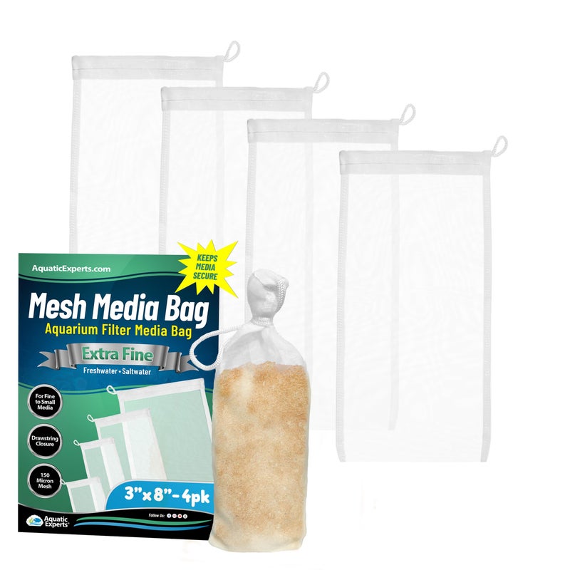 Aquatic Experts Extra Fine Aquarium Media Bag, Durable Drawstring Bags for Fish Tank Filters, 150 Micron Mesh (Extra Fine, 3"x 8" - 4 Pack) - Image 1
